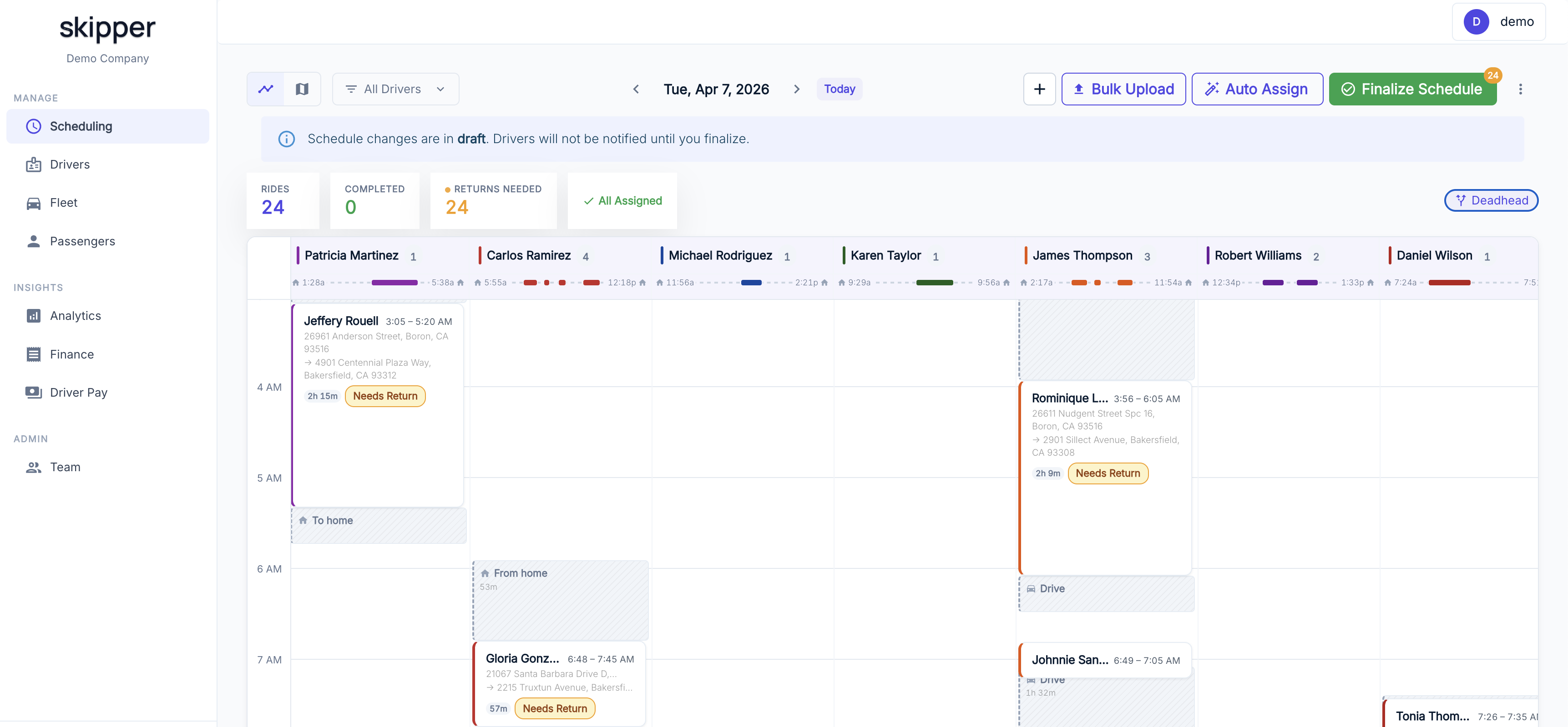 Skipper scheduling dashboard preview